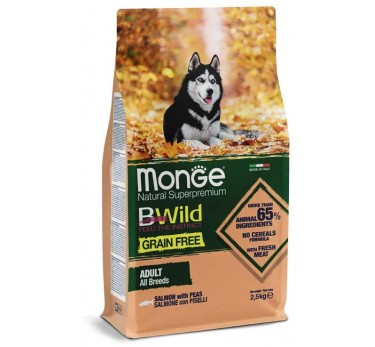 Monge Dog BWild GRAIN FREE беззерновой корм из лосося и гороха для взрослых собак всех пород 2,5 кг